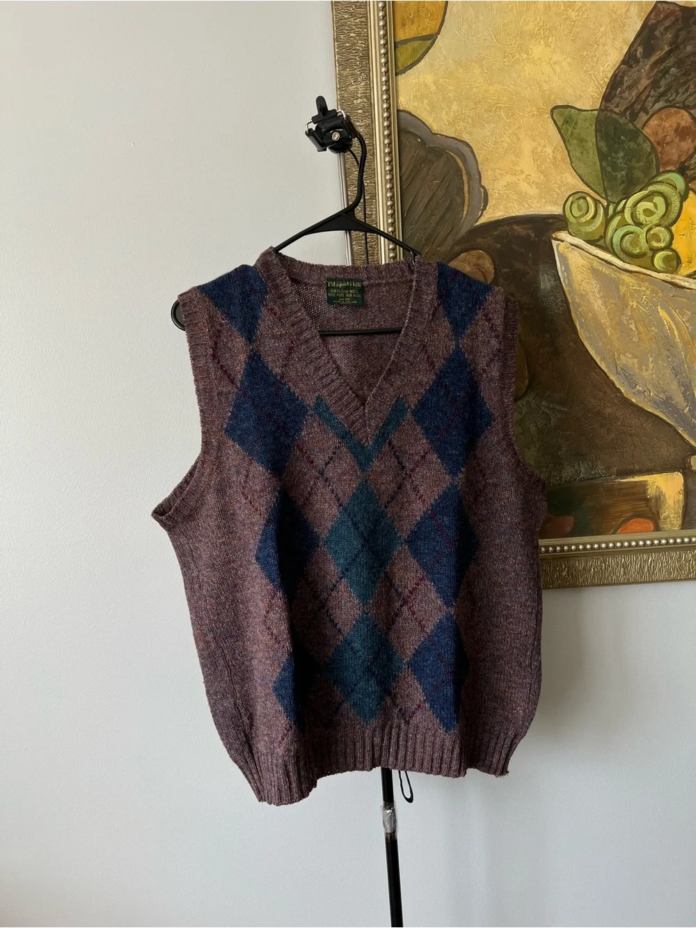 Fitzpatrick Ireland 100% Pure Shetland Wool V-Neck Sweater Vest Argyle Men 40